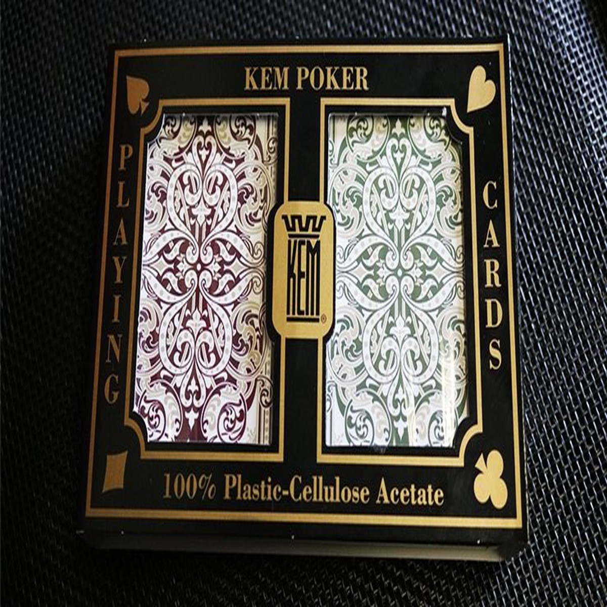 KEM Poker Plastic Playing Cards Jacquard (Purple and Green 2 deck set Jumbo Index)