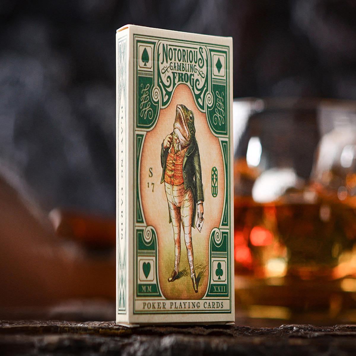 Notorious Gambling Frog, Green Playing Cards by Stockholm17