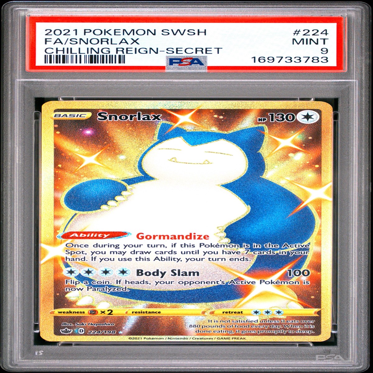 2021 Pokemon Sword & Shield Chilling Reign 224 Fa/Snorlax Chilling Reign-Secret - PSA 9