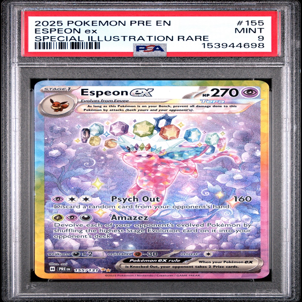2025 Pokemon Pre En-Prismatic Evolutions 155 Espeon Ex Special Illustration Rare - PSA 9