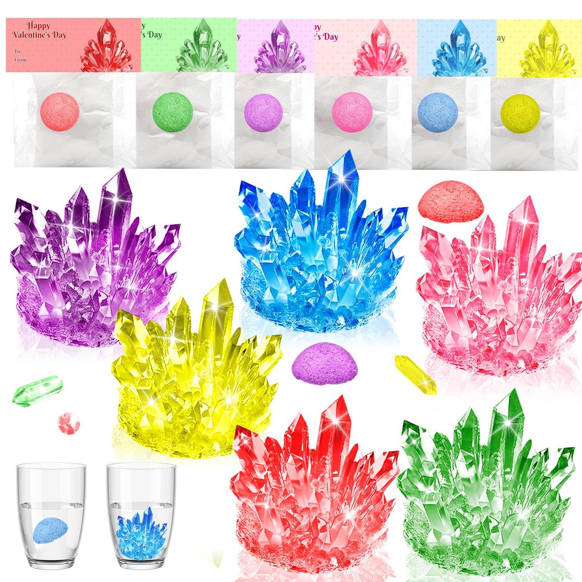 24 Pack Valentines Day Gifts For Kids - Crystal Growing Science Kit With Valentine Cards, Unique Class Classroom Exchange Cards,