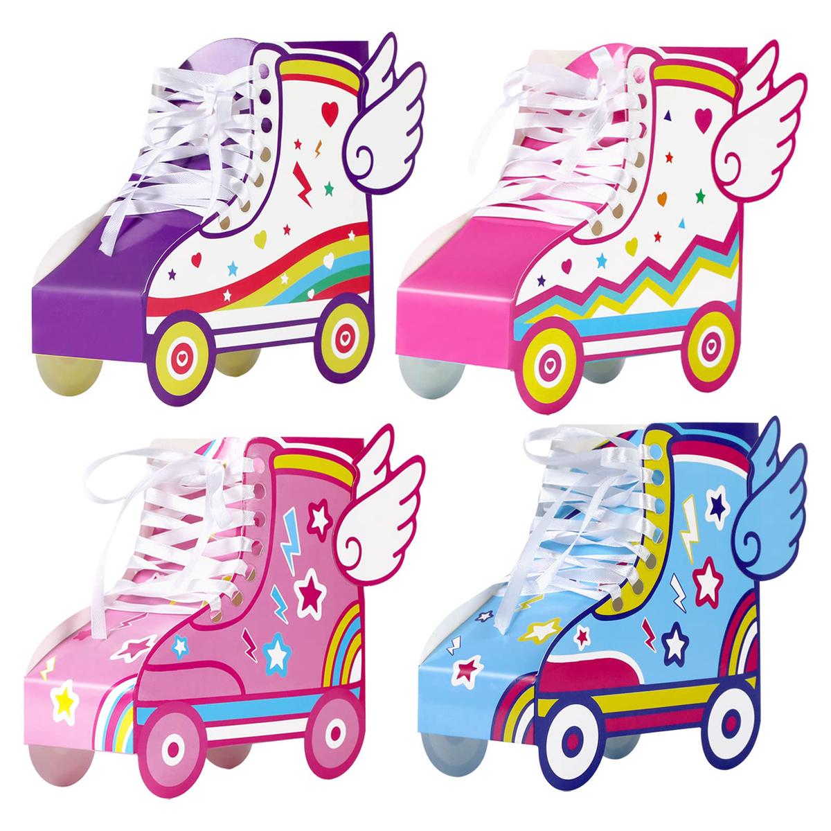 12 Pcs Roller Skating Birthday Party Favor Boxes Roller Skate Paper Boxes Table Centerpiece Sneaker Candy Treat Box Retro Skate Gift Wrap Box For Retro 60S 80S Birthday Party Decoration Su