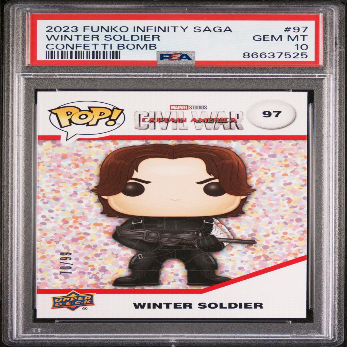 2023 UPPER DECK FUNKO POP MARVEL WINTER SOLDIER CONFETTI BOMB 97 PSA 10